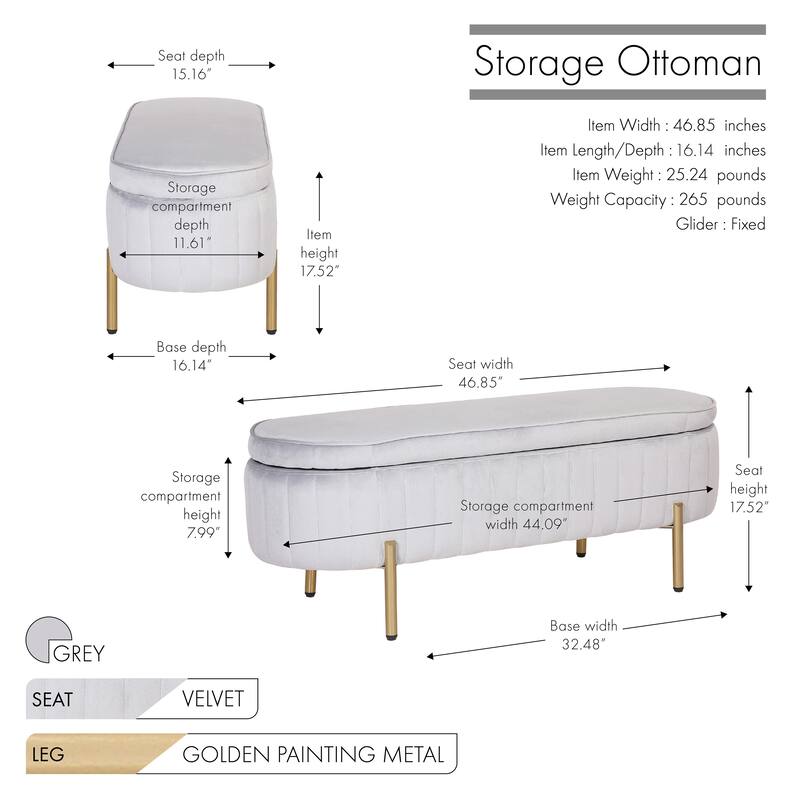 Porthos Home Vrai Storage Ottoman Bench, Velvet and Gold Legs