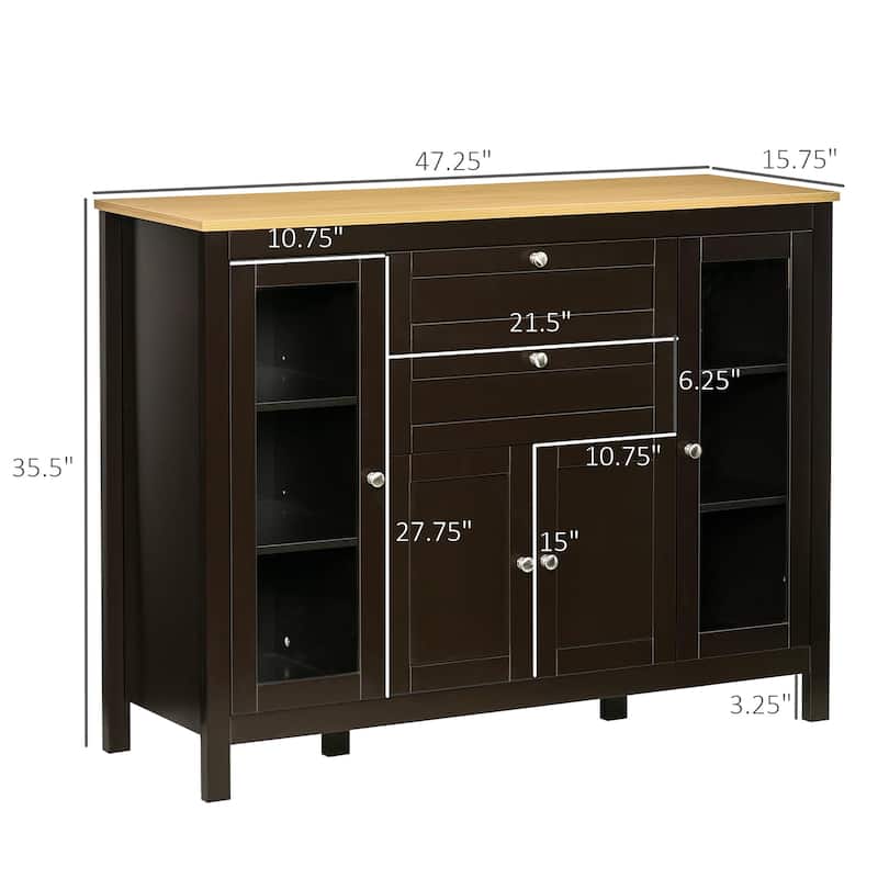 HOMCOM 47" Modern Buffet Cabinet, Storage Sideboard with Glass Door, Pull-Out Drawers and Adjustable Shelving for Kitchen