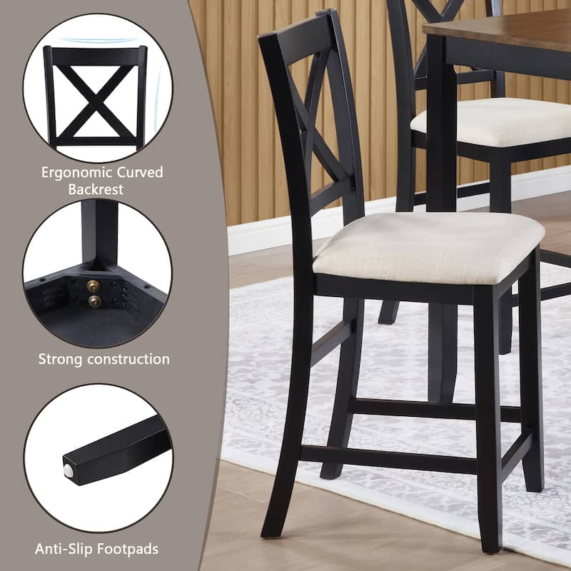 5-Piece Counter Height Dining Table Set with 4 Uphostered Chairs, Classic Wooden Dining Table Set for 4