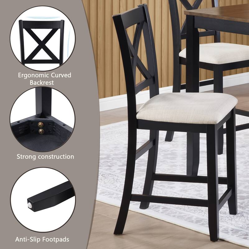 Counter Height Dining Table Set for 4, Farmhouse Kitchen Table Set w/4 Upholstered Chairs for Kitchen, Dining Room, Small Space