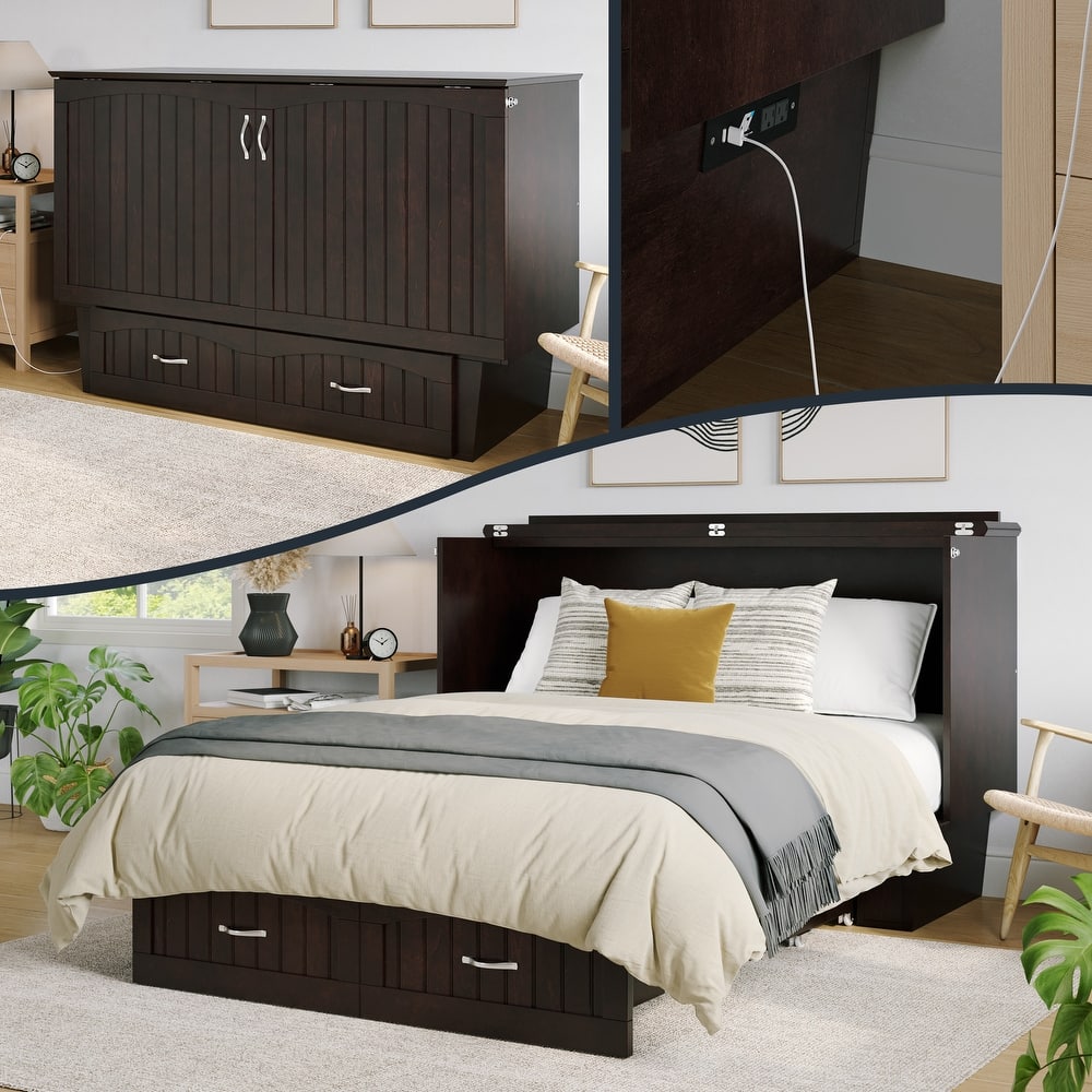 Sydney Queen Solid Wood Murphy Bed Chest with Mattress
