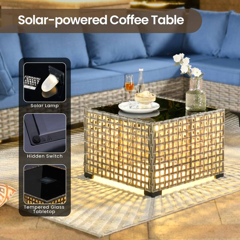 XIZZI 7-piece Outdoor Patio Furniture Rattan Wicker Modular Sofa Set with Table