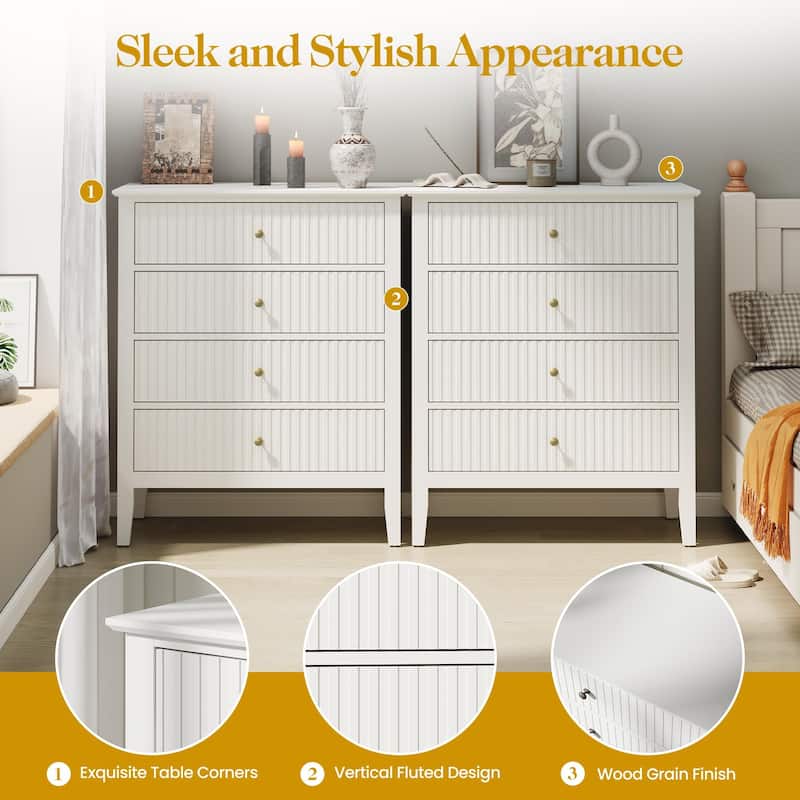 White Fluted 4 Drawer Dresser For Bedroom