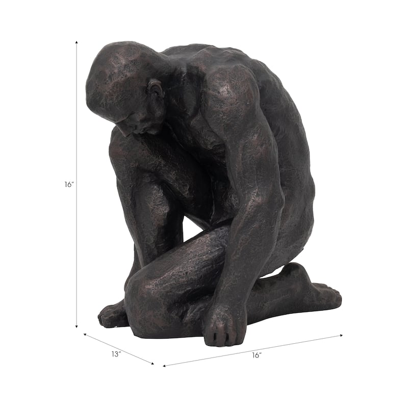 Kneeling Figurative Statue - 16", Black - 15" x 12.25" x 15"