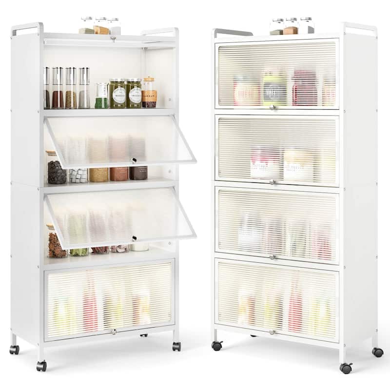 Costway 4-Tier Storage Cabinet with Door Freestanding Bathroom Cabinet - See Details - White