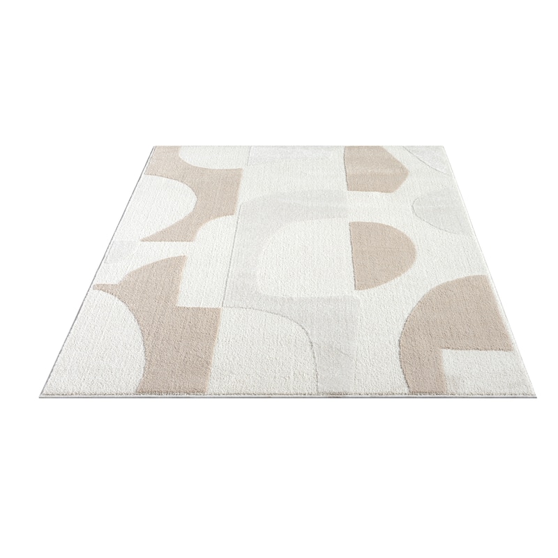 Abani Cozy COZ110A Modern Cream Grey Asymmetric Circle Pattern Neutral Area Rug