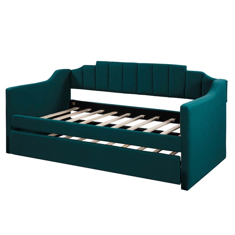 Twin Daybed with Wheeled Trundle, Upholstered Frame, 400lb Capacity
