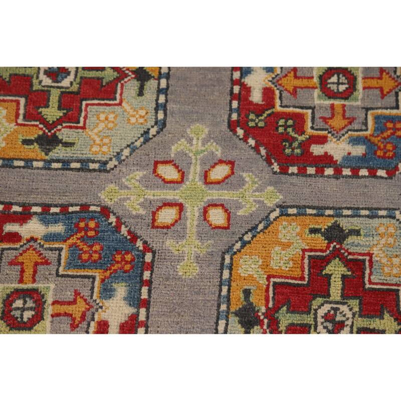 Hand Knotted Oriental 100% Wool Carpet Traditional Geometric Greys & Charcoal Kazak Area Rug - 11' 4'' X 8' 5''