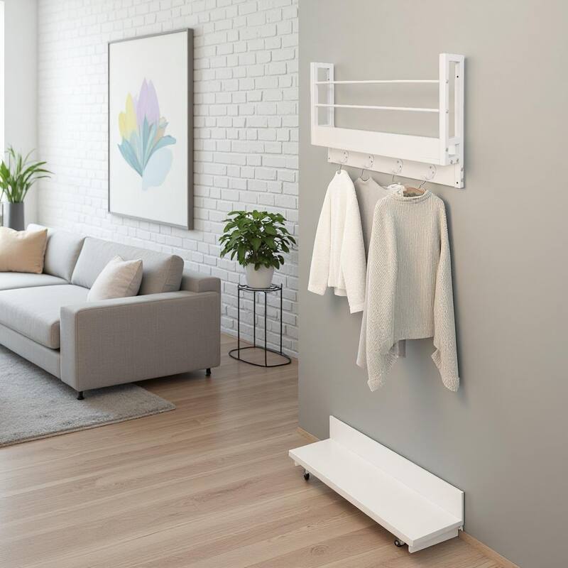 JJS Wall Mounted Floating Shelf with Coat Hooks & Key Holder Space-Saving Storage Rack for Books, Coats & Entryway Essentials
