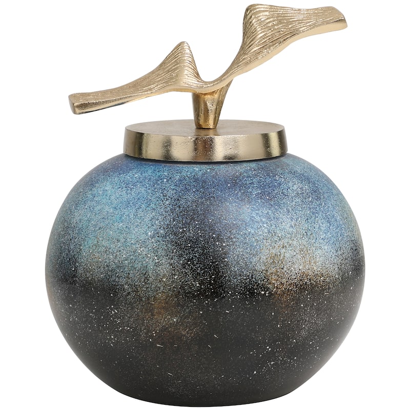 Blue Glass Galaxy Inspired Abstract Decorative Jars with Gold Wave Designed Top
