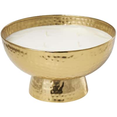 Metal Scented Wide Hammered 70 oz 4 Wick Decorative Candle with White Wax - Gold, Silver, Copper - Roche River Decor