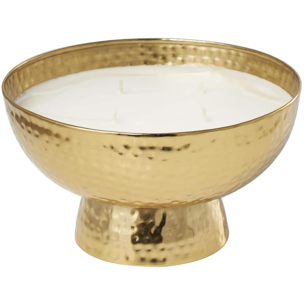 Metal Scented Wide Hammered 70 oz 4 Wick Decorative Candle with White Wax - Gold, Silver, Copper - Roche River Decor
