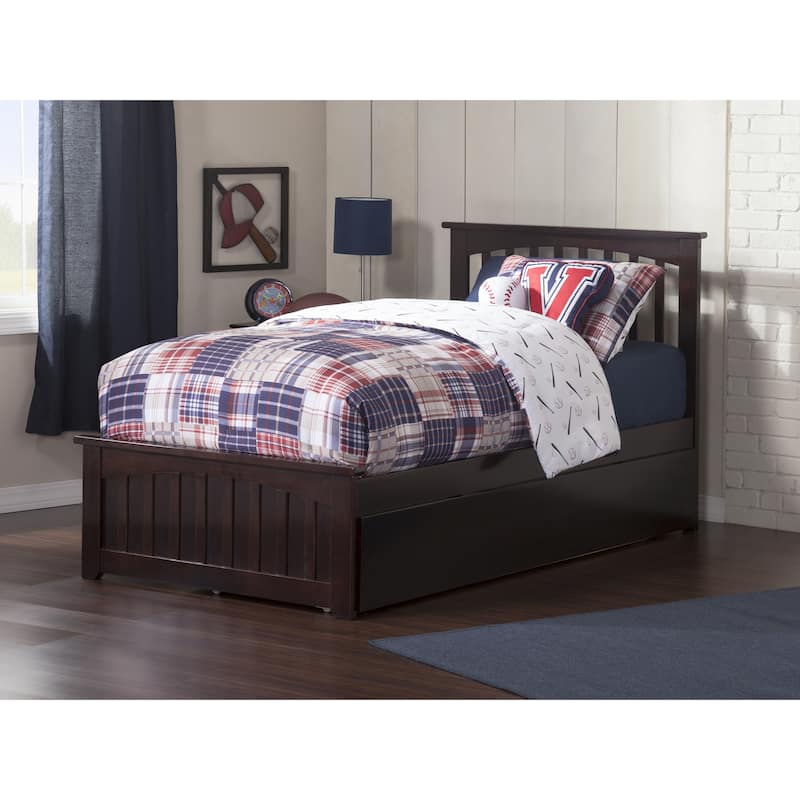 Mission Wood Platform Bed with Matching Footboard and Twin XL Trundle