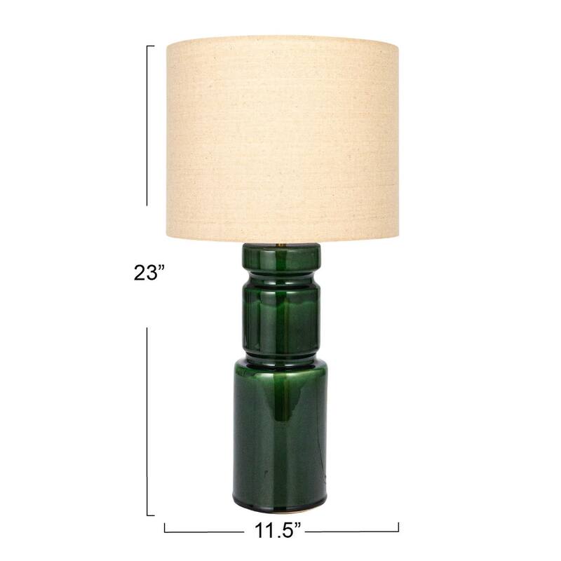 Ceramic Table LED Lamp with Linen Shade - 11.6"L x 11.6"W x 23.0"H