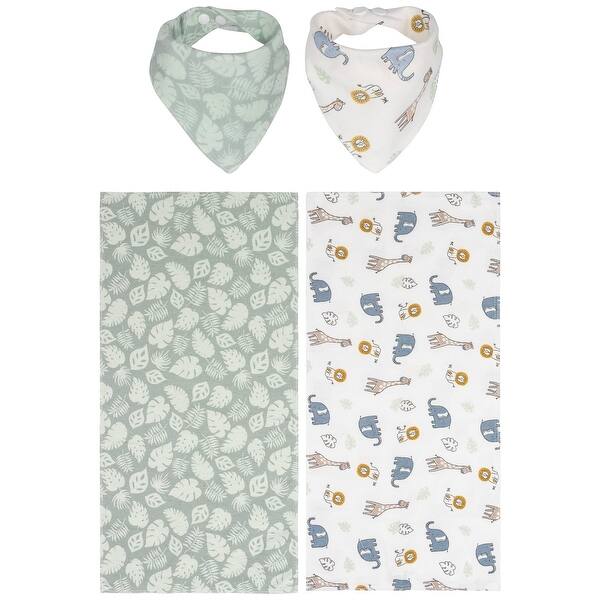 slide 2 of 7, Tanzania 4 Pack Bib & Burp Cloth Set Sage