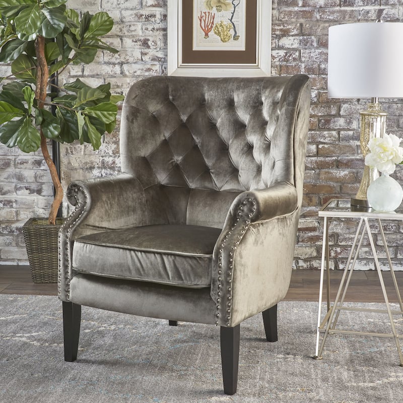 Grey 32" High Back Velvet Club Chair