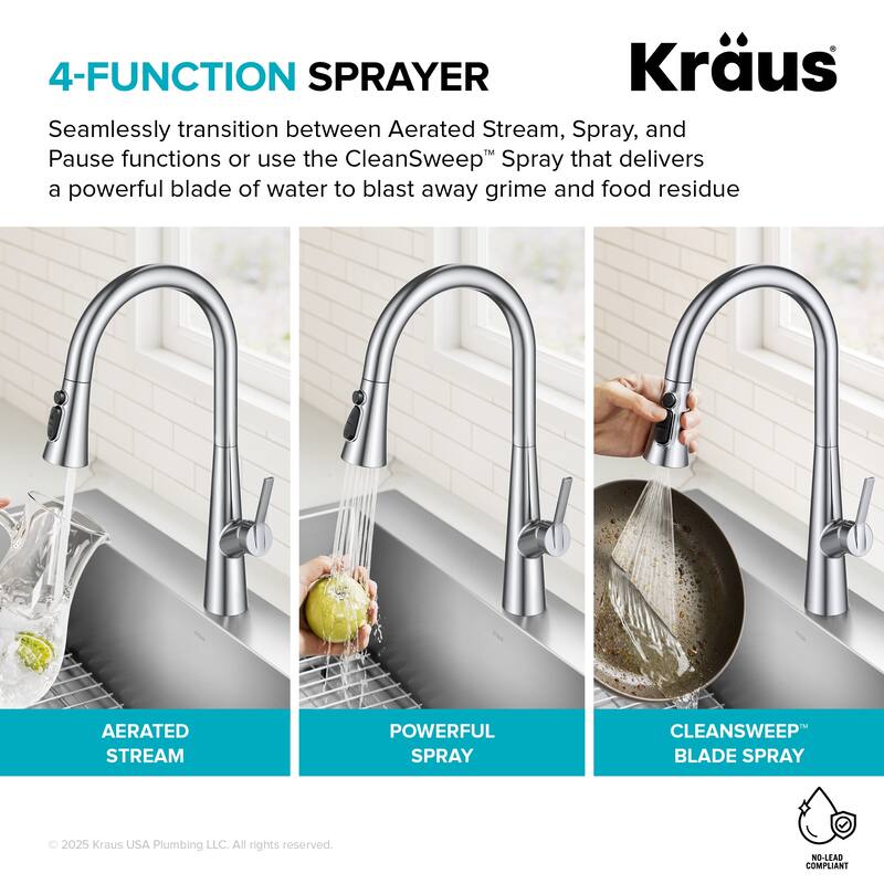 KRAUS Odelia 4-Function Single Handle Pull Down Kitchen Faucet