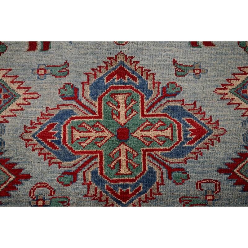 Light Blue Kazak Area Rug Hand-Knotted Dining Room Wool Carpet - 6'7" x 8'7"