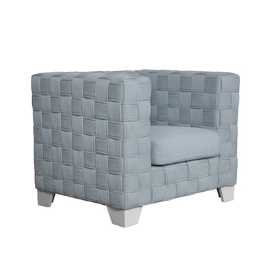 Chenille Upholstered Accent Chair in Light Teal and White