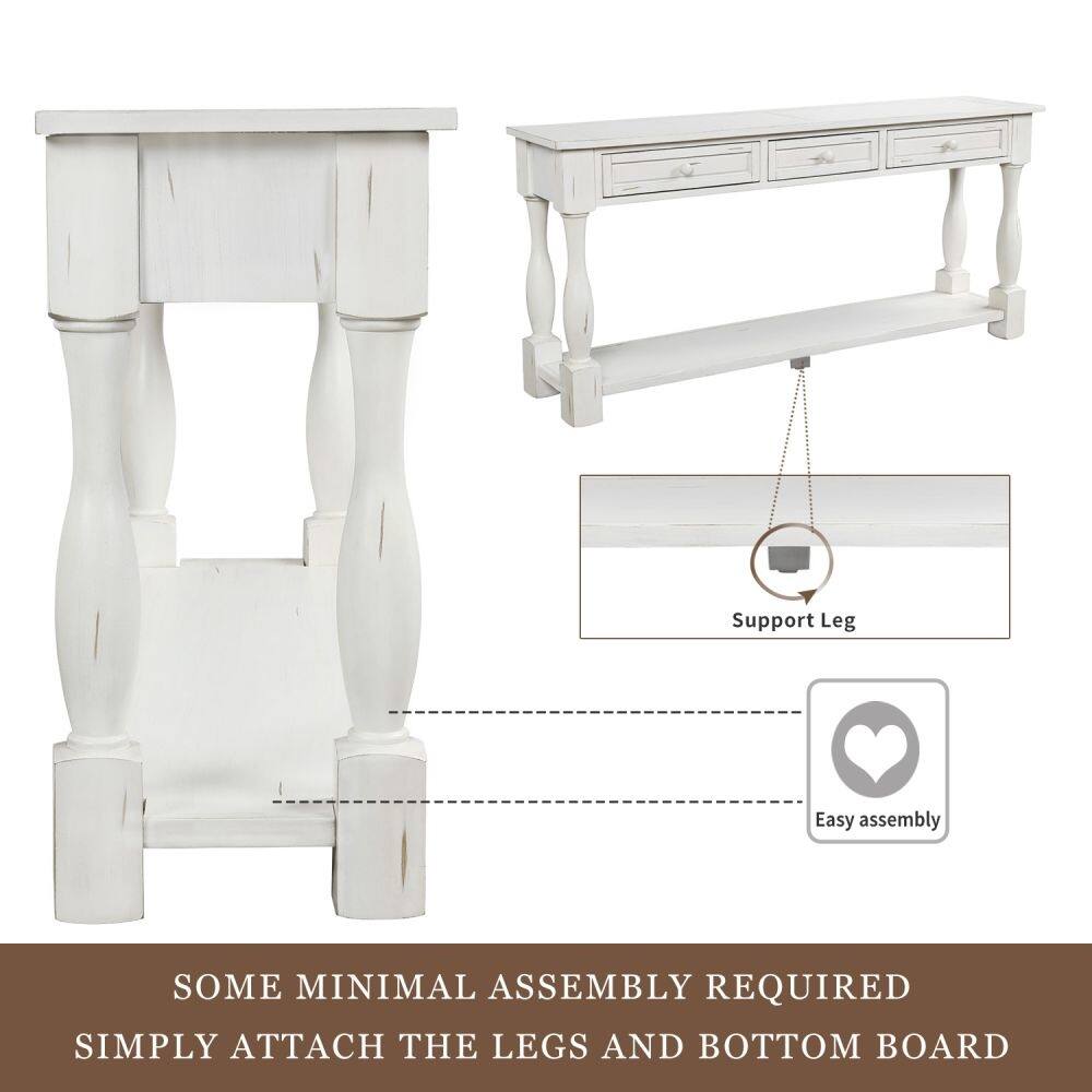 64.2 in. Antique White Standard Wood Console Table with 3 Drawers Bed Bath & Beyond 35448151