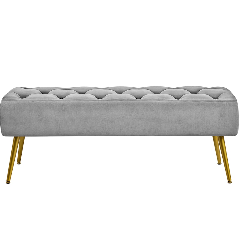 Yaheetech Upholstered Footstool Velvet Ottoman Button-Tufted Table Bench - 45"×16"×17"