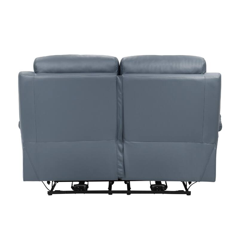 Hanna Power Double Recliner Loveseat, Blue Leather, USB, 64 Inch