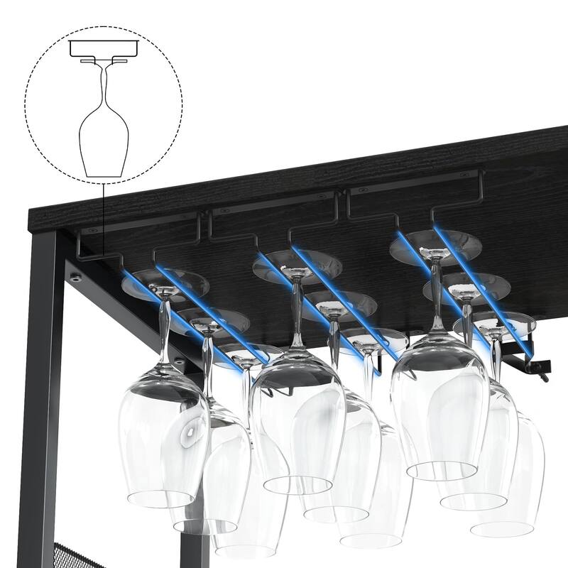 3-Tier Wine Bar Cabinet with Storage, Wine Rack & Glass Holder, Small Liquor Cabinet for Home, Black Corner Storage with Shelves