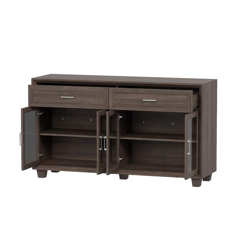 Glass Storage Cabinet with Doors,TV Stand for Living Room,Pantry,Brown/White