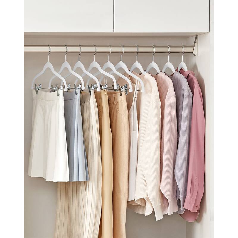 Modern Plastic Non-Slip Velvet Clothes Hangers with 2 Adjustable Clips Suitable for Trousers and Skirts