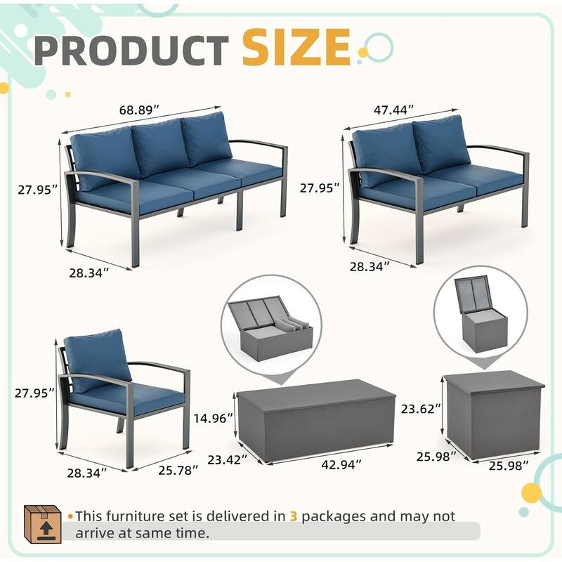 AECOJOY Metal Patio Furniture Set 7 Pieces Modern Outdoor Conversation Set