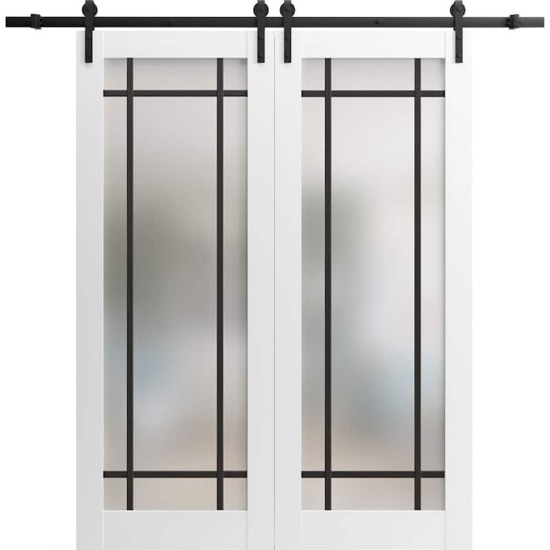 Sturdy Double Barn Door 36 x 80 Planum 2112 White Silk 13FT - White - 36" x 80" ( 2* 18x80)