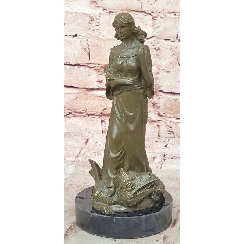 Saint Margaret Of Antioch Bronze Statue – Christian Woman With Dragon Figurine
