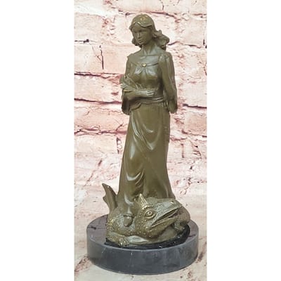 Saint Margaret Of Antioch Bronze Statue – Christian Woman With Dragon Figurine
