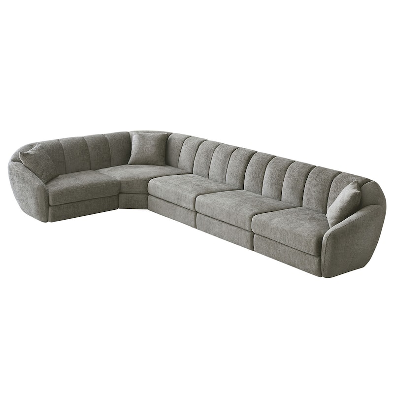 Slope Arm Chenille Fabric Rectangle Sectional Sofa Scallop Sofa