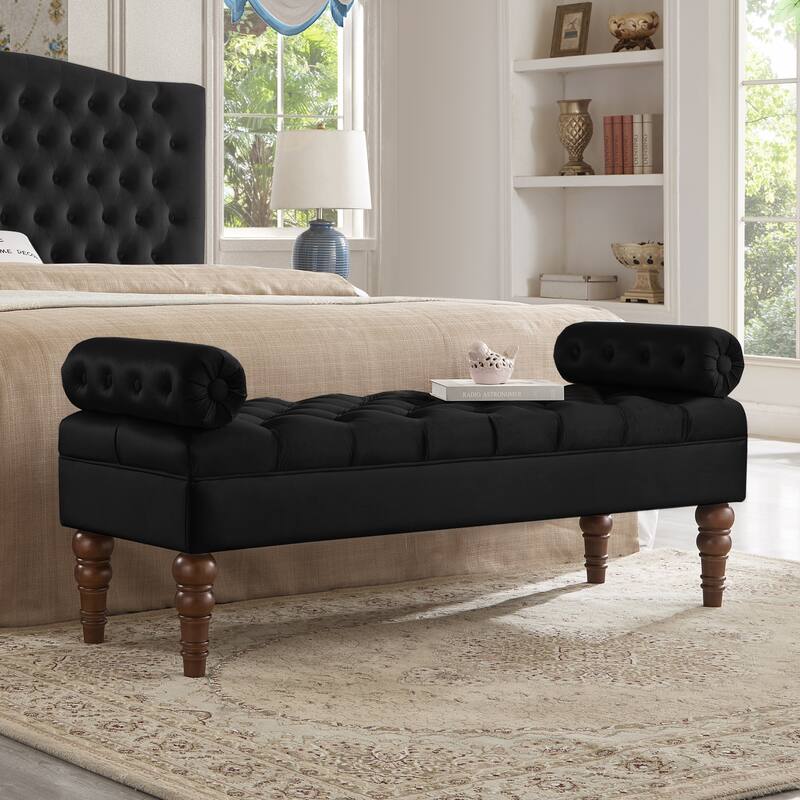 Upholstered Window Bench with Tufted Button