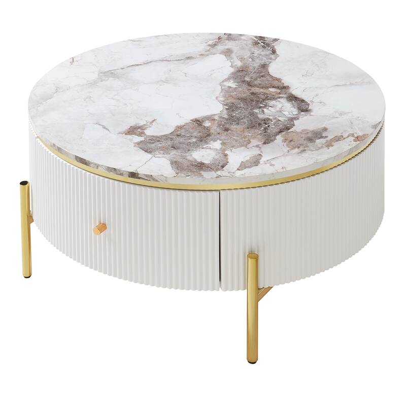 Merax Modern Round Coffee Table with 2 large Drawers