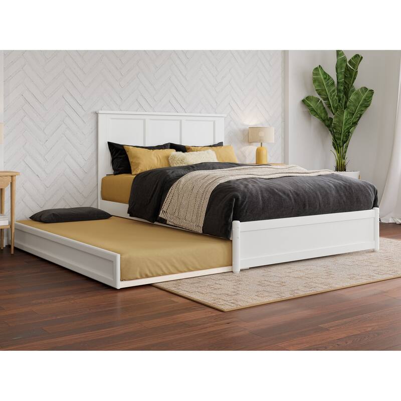Felicity Platform Bed with Panel Footboard and Twin Trundle - White - Full