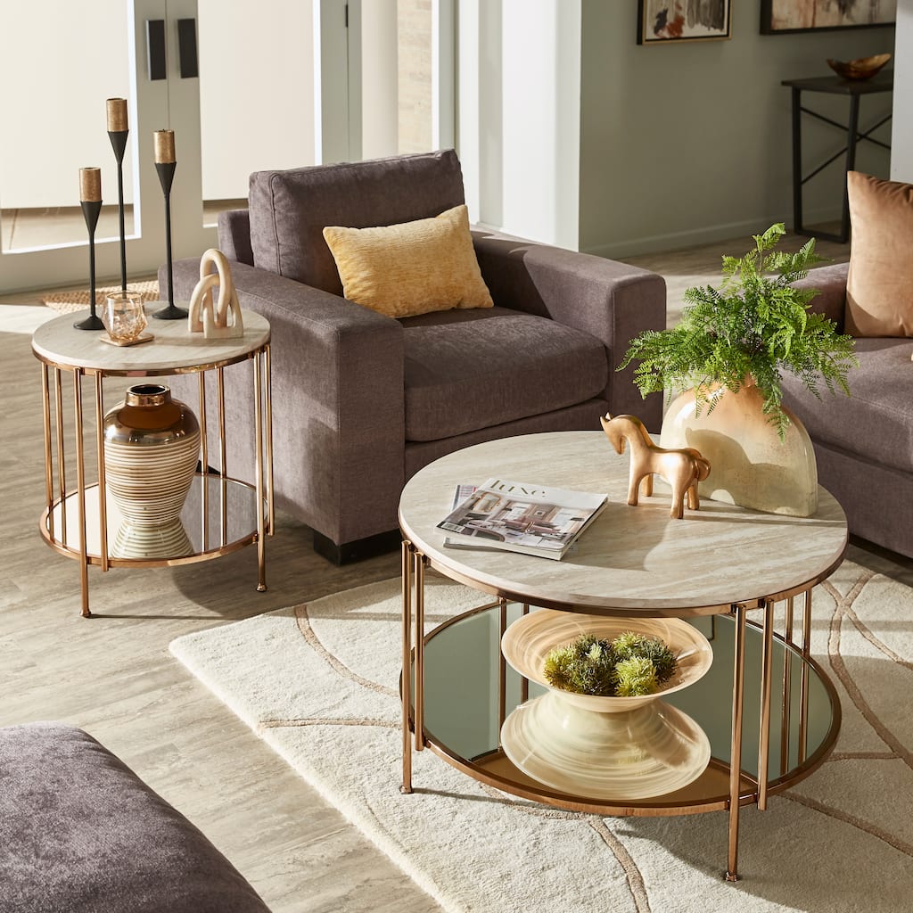 Celsus Champagne-gold Table Collection with Faux Marble Top by iNSPIRE Q Bold