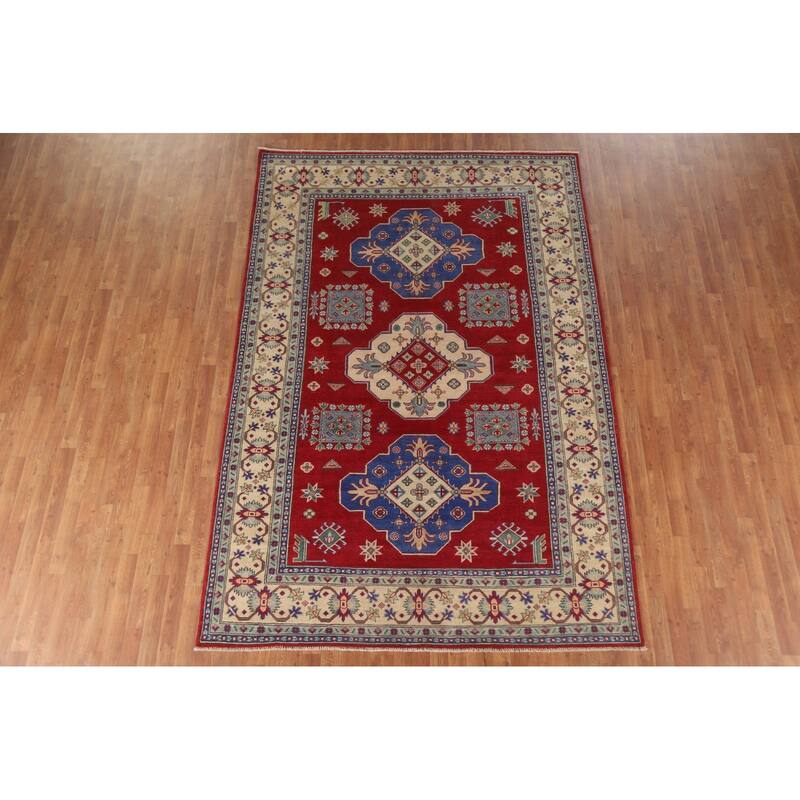 Hand Knotted Oriental 100% Wool Carpet Traditional Geometric Red Kazak Area Rug - 10' 1'' X 6' 10''
