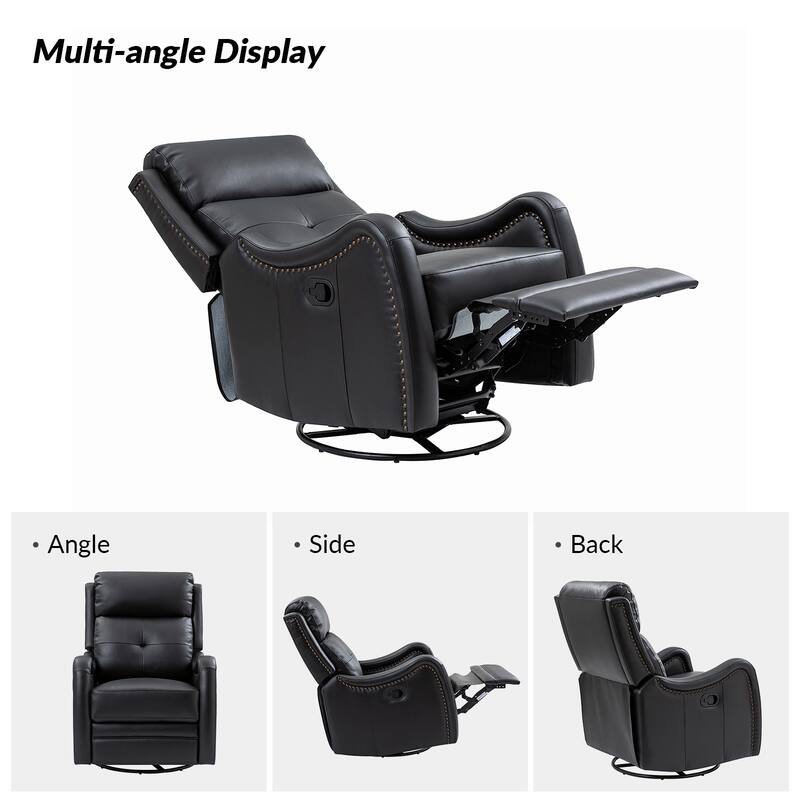 Franco Modern Genuine Leather Swivel Rocker Recliner with Nailhead Trims Sets of 2 by HULALA HOME