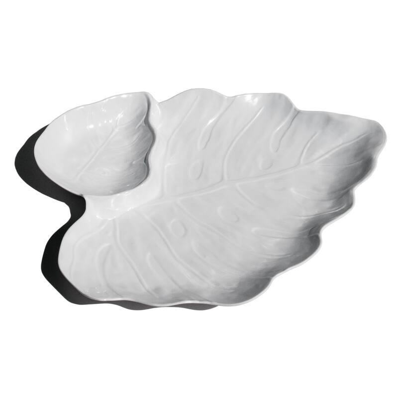Abode Homewares Coastal Melamine Leaf Chip and Dip Serving Tray - White - 18.1" x 14.6" - Blue