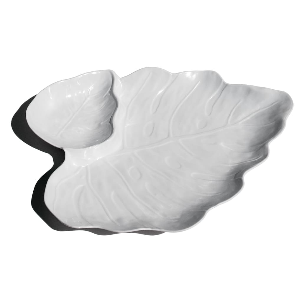 Abode Homewares Coastal Melamine Leaf Chip and Dip Serving Tray - White - 18.1" x 14.6"