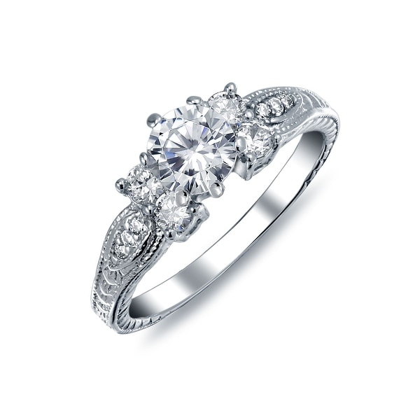 Art Deco Style 1CT Brilliant Round Solitaire Pave Band AAA CZ Promise Engagement Ring For Women 925 Sterling Silver. Opens flyout.