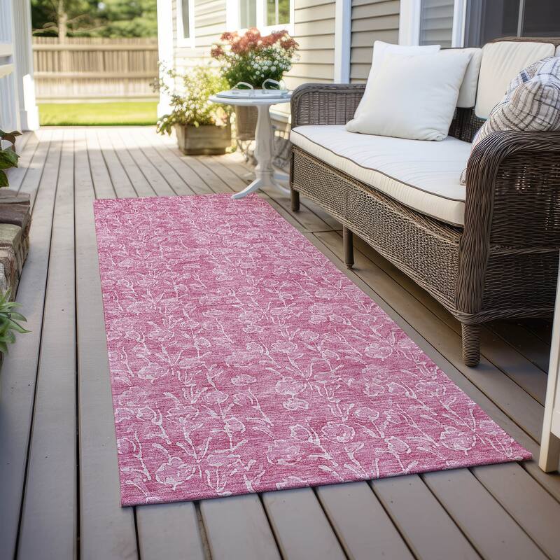 Machine Washable Indoor/ Outdoor Chantille Modern Floral Impressions Rug - Blush - 2'3" x 7'6"