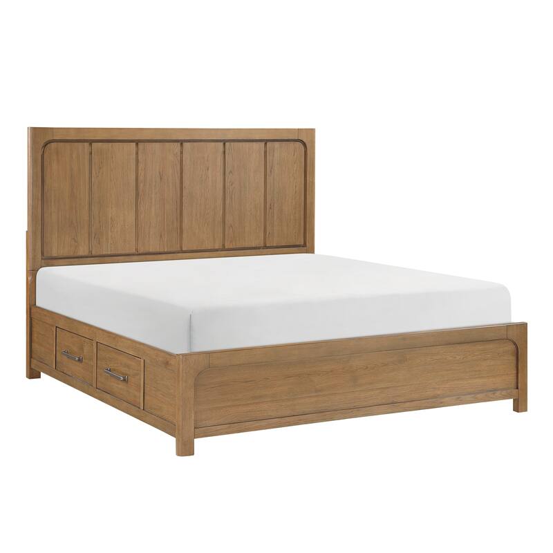 Modern Platform Storage Bed with Drawers Light Brown Finish 1pc