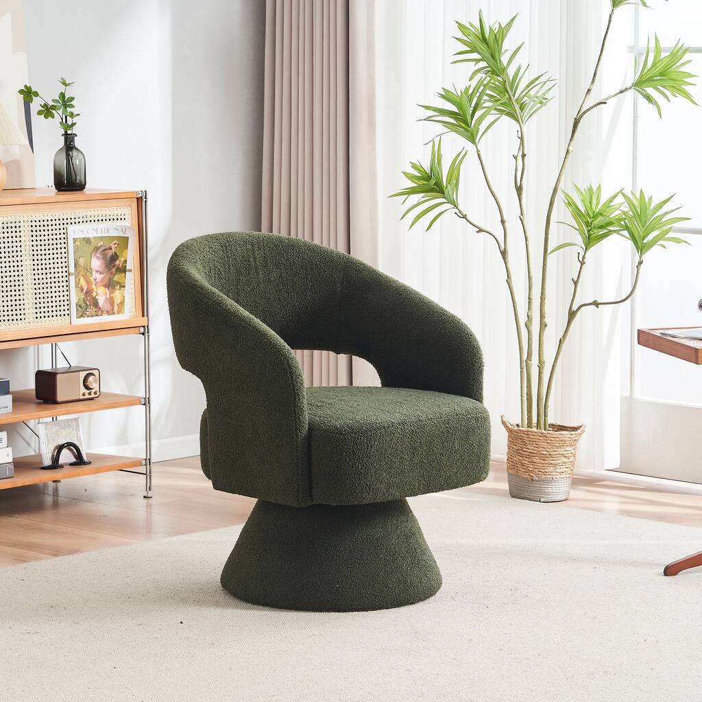Round Barrel Swivel Accent Chair with Slopped Arm and Open Back