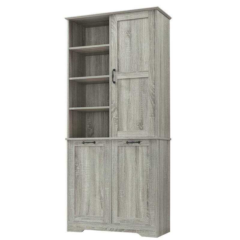 Free Standing Bathroom Storage Cabinet with Tilt-Out Laundry Baskets, Tall Cabinet with Adjustable Shelf