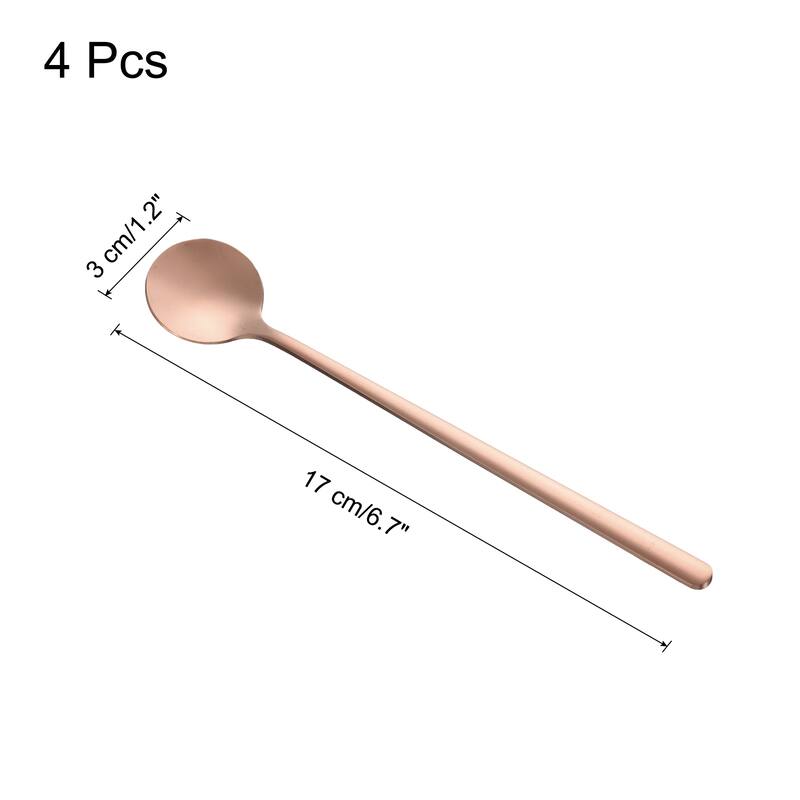 4pcs Espresso Spoons Stainless Steel Round Coffee Spoon - Rose Gold Tone - 6.7 Inch