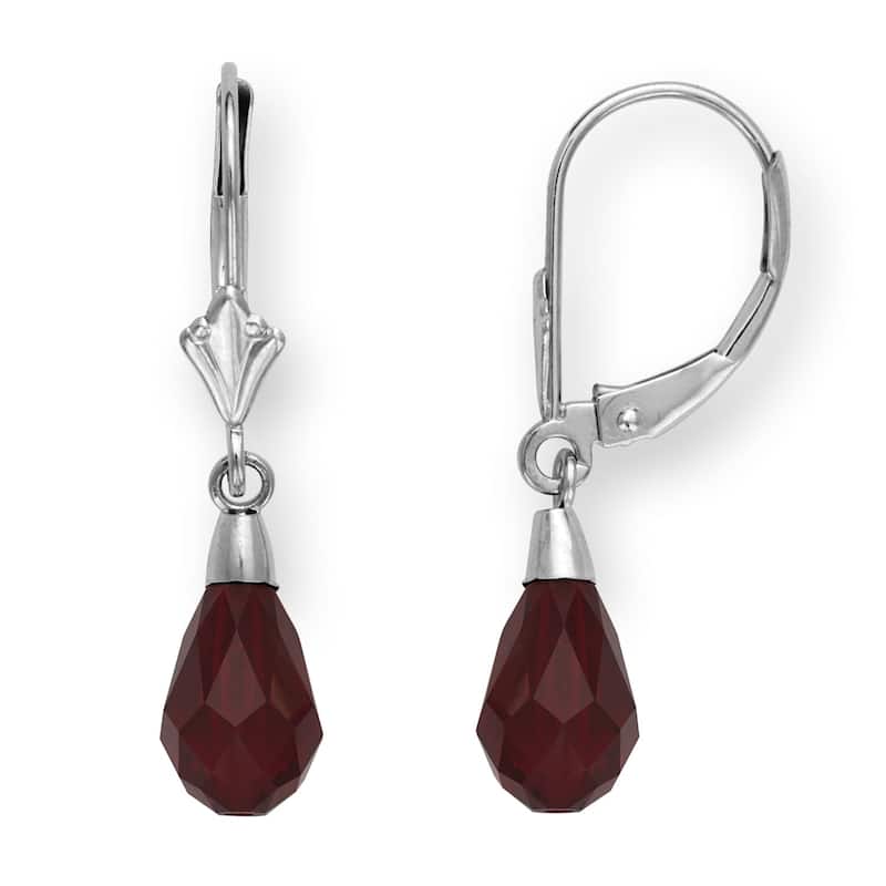 Curata 14k Gold Dark Red Briolette Crystal Lever Back Earrings