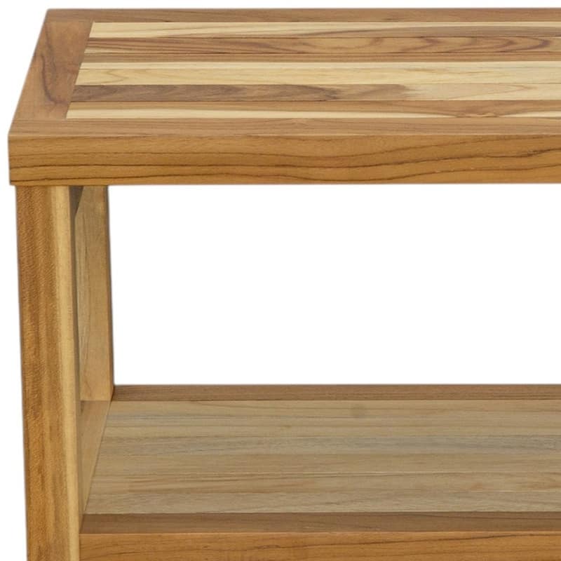 HomeRoots 36" Natural Solid Teak Rectangular Shower Bench With Shelf